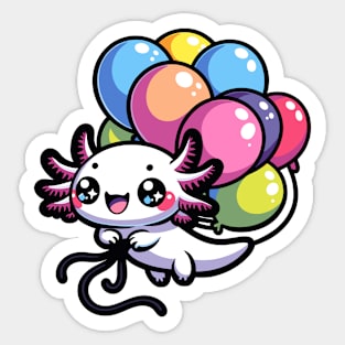 Tiny Axolotl Floating on Balloon - Adorable Salamander Amphibian Sticker